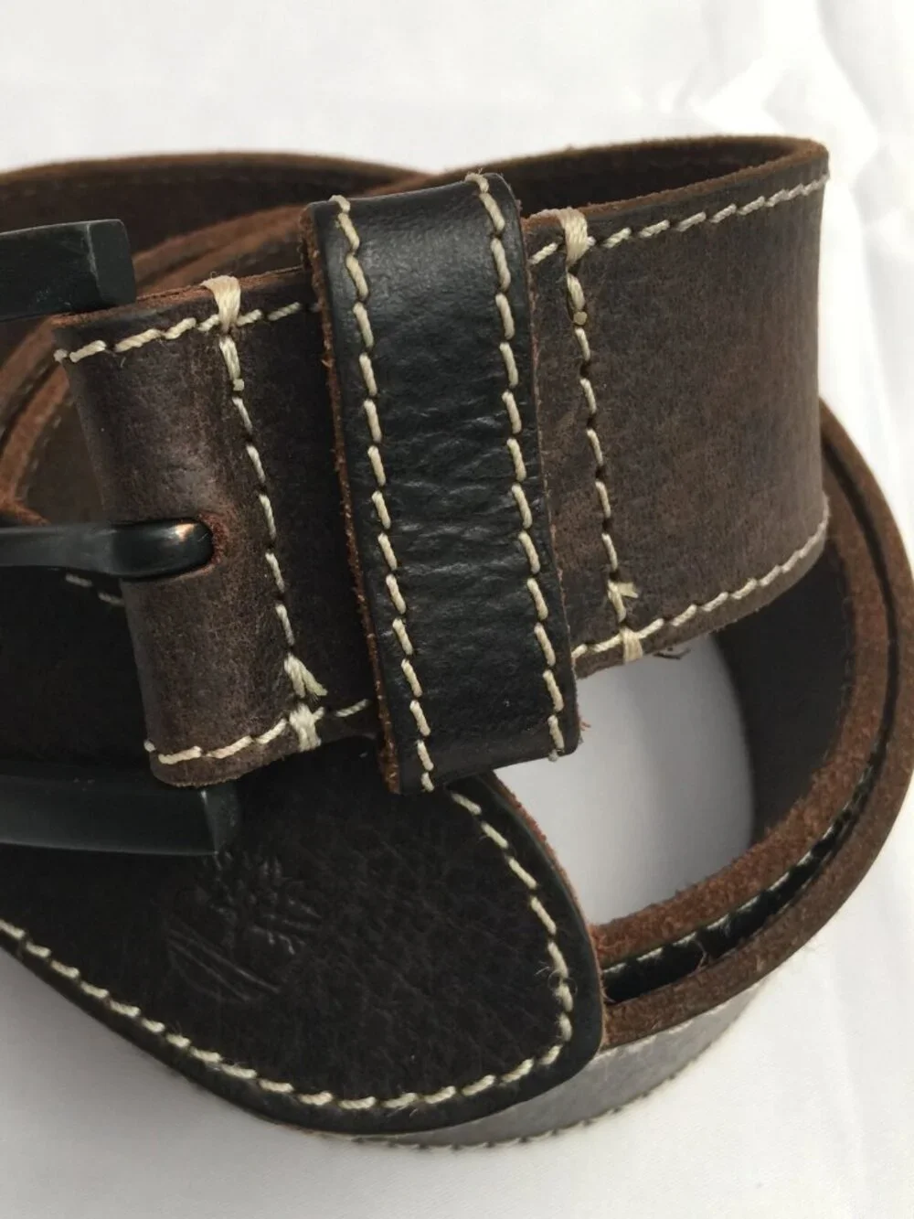 TIMBERLAND LEATHER BELT MENS 34 DARK BROWN 42.25